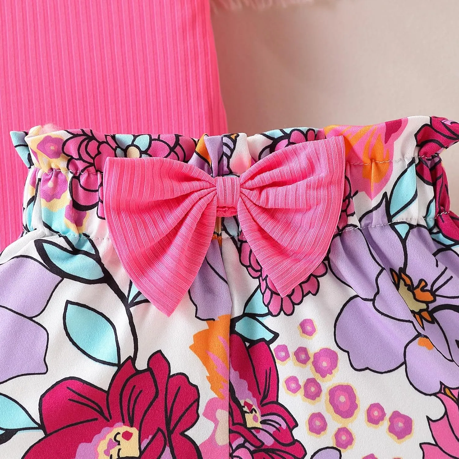 Toddler Baby Girls Clothes Cute Cap Sleeve T-Shirt   Floral Printed 2pcs Summer Shorts Set For Girls