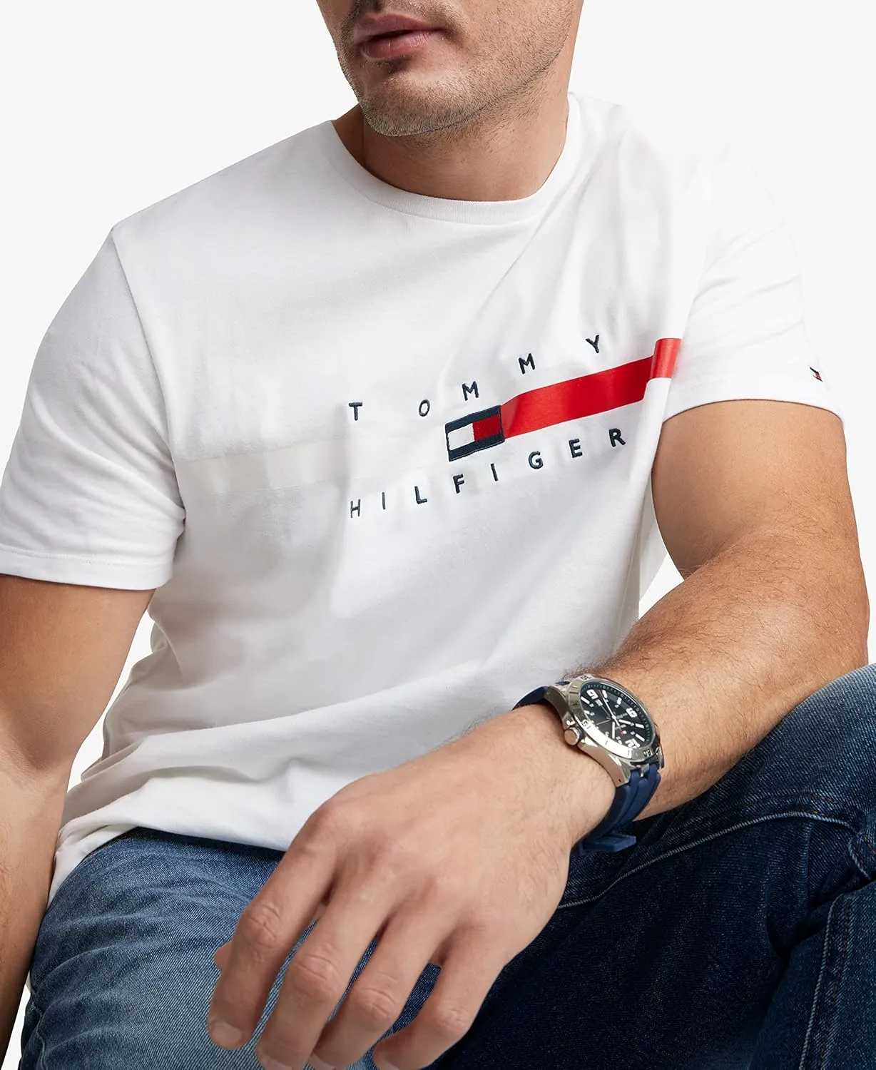 Tommy Hilfiger Men's Short Sleeve Signature Stripe Graphic T-shirt