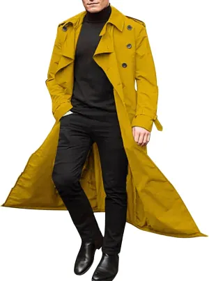 Trench Coat for Men Double Breasted Notched Lapel Men's Lengthened Casual Slim Fit Long Jacket Windbreaker Overcoats