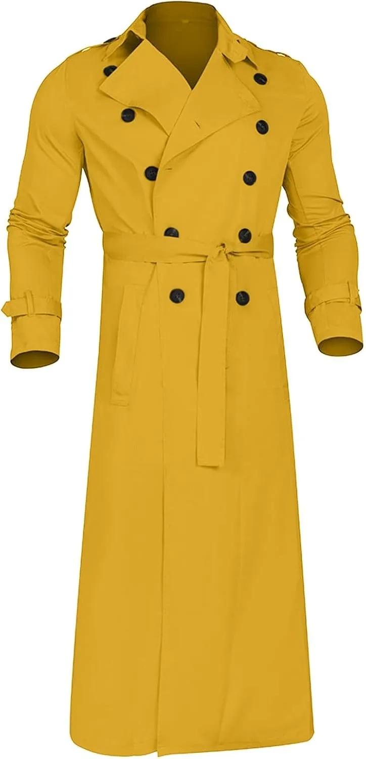 Trench Coat for Men Double Breasted Notched Lapel Men's Lengthened Casual Slim Fit Long Jacket Windbreaker Overcoats