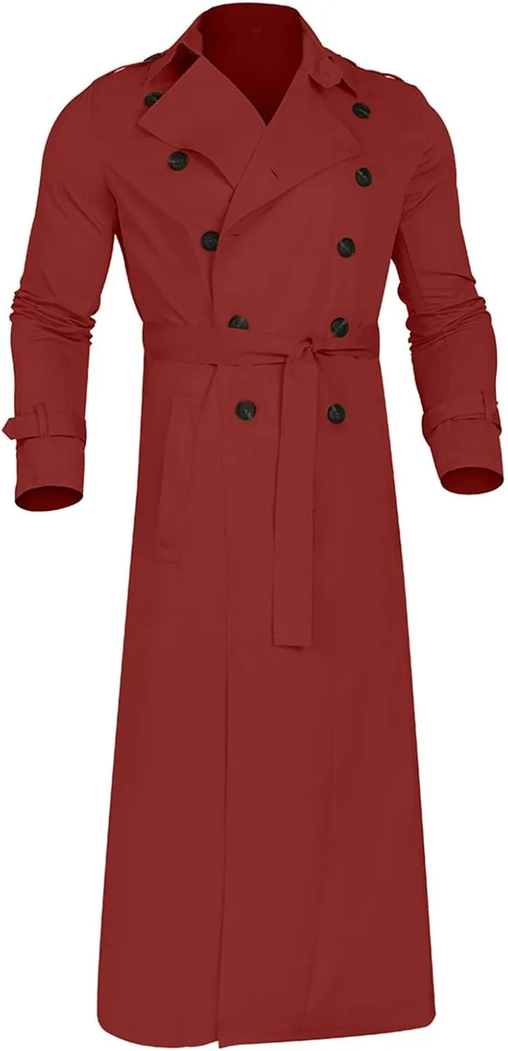 Trench Coat for Men Double Breasted Notched Lapel Men's Lengthened Casual Slim Fit Long Jacket Windbreaker Overcoats
