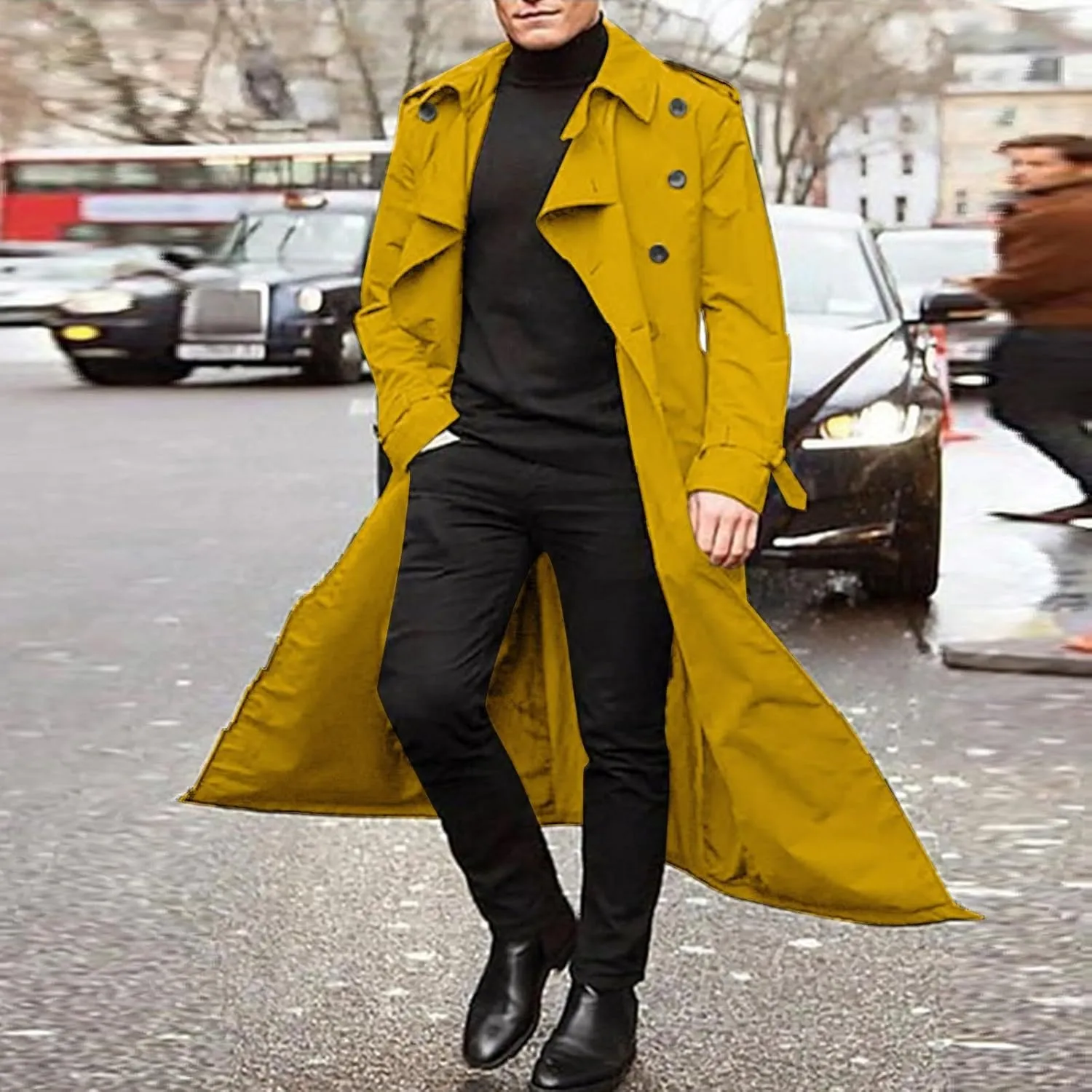 Trench Coat for Men Double Breasted Notched Lapel Men's Lengthened Casual Slim Fit Long Jacket Windbreaker Overcoats