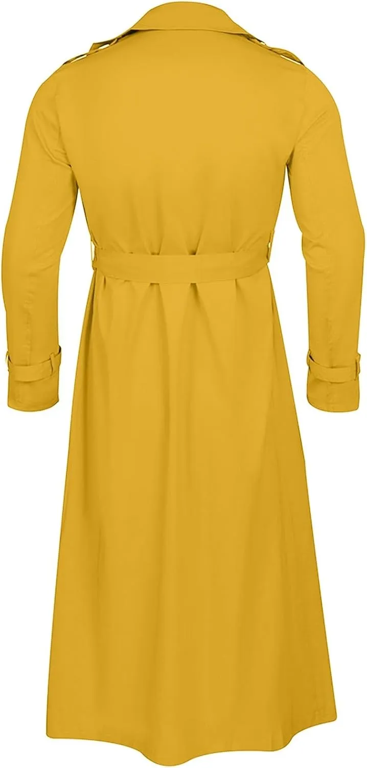 Trench Coat for Men Double Breasted Notched Lapel Men's Lengthened Casual Slim Fit Long Jacket Windbreaker Overcoats
