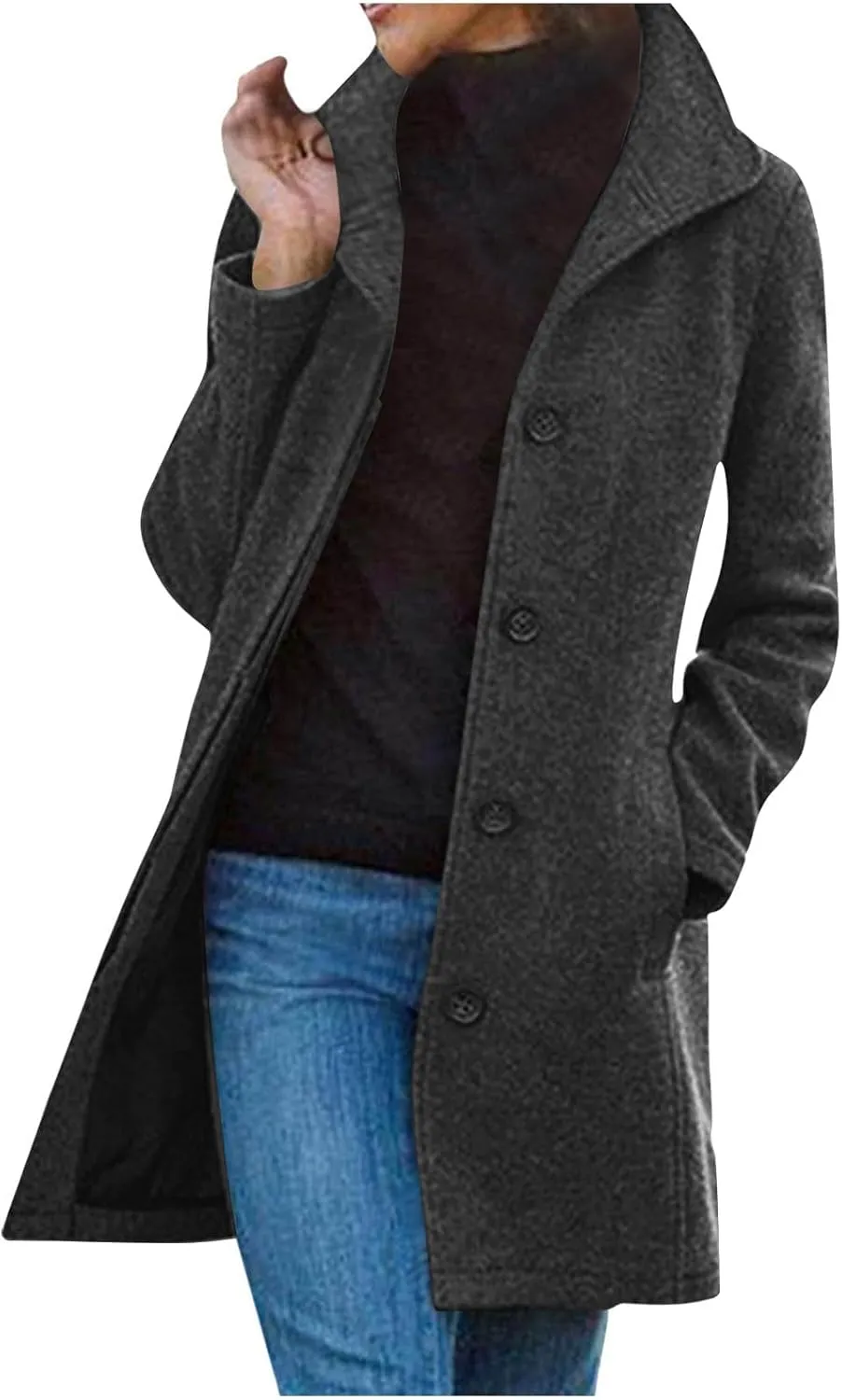 Trench Coat for Women 2024 Long Wool Coat Single Breasted Pea Coat Casual Lapel Coat Thicken Winter Coat Jacket