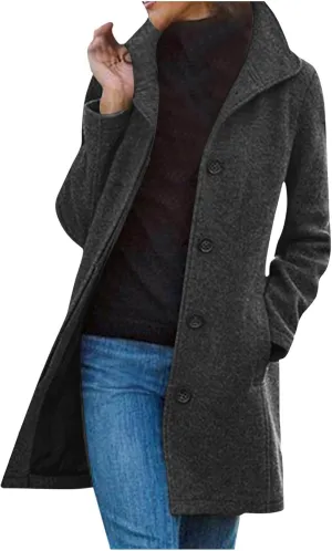 Trench Coat for Women 2024 Long Wool Coat Single Breasted Pea Coat Casual Lapel Coat Thicken Winter Coat Jacket