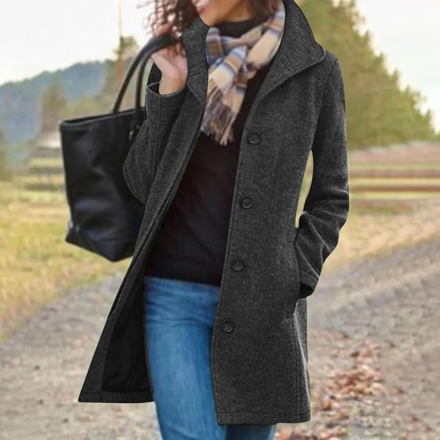 Trench Coat for Women 2024 Long Wool Coat Single Breasted Pea Coat Casual Lapel Coat Thicken Winter Coat Jacket