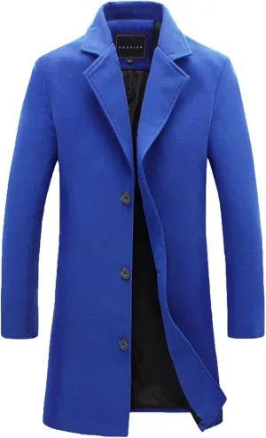 Trench Coat Men Long Wool Peacoat Plus Size Single Breasted Pea Coat Lapel Collar Casual Trench Coat with Pockets
