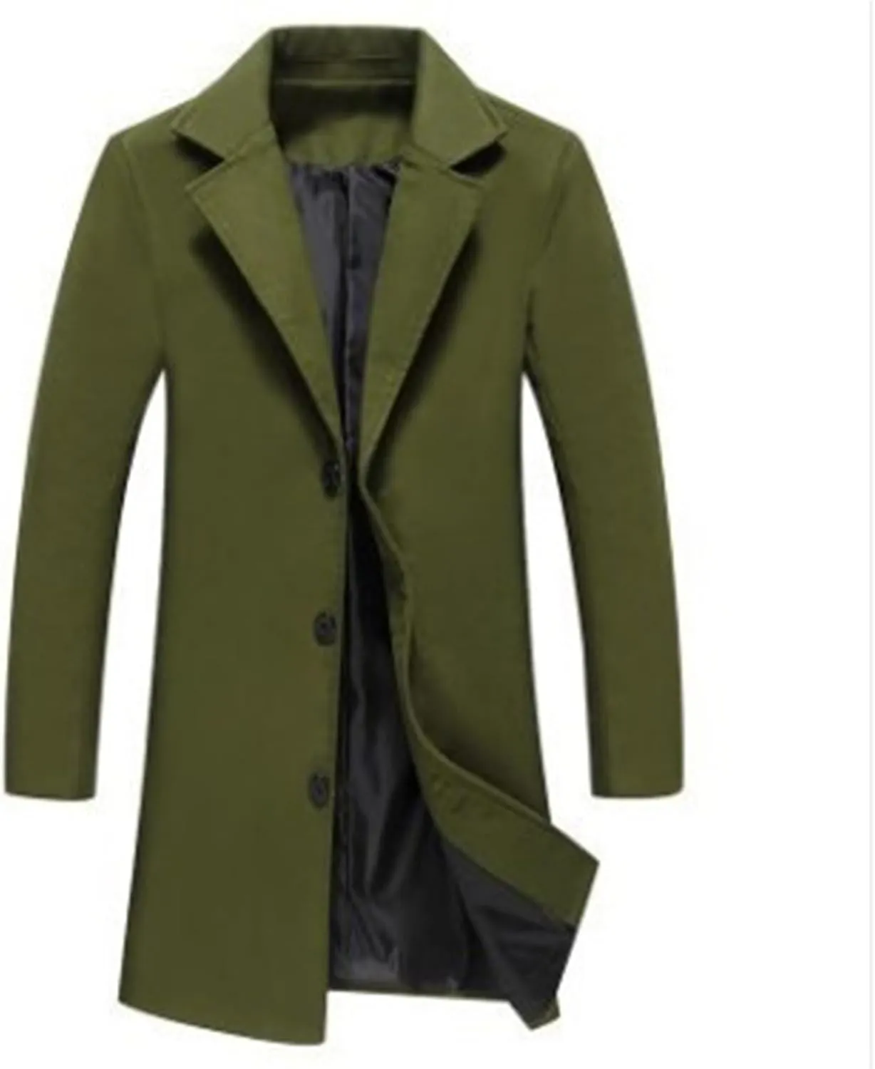 Trench Coat Men Long Wool Peacoat Plus Size Single Breasted Pea Coat Lapel Collar Casual Trench Coat with Pockets