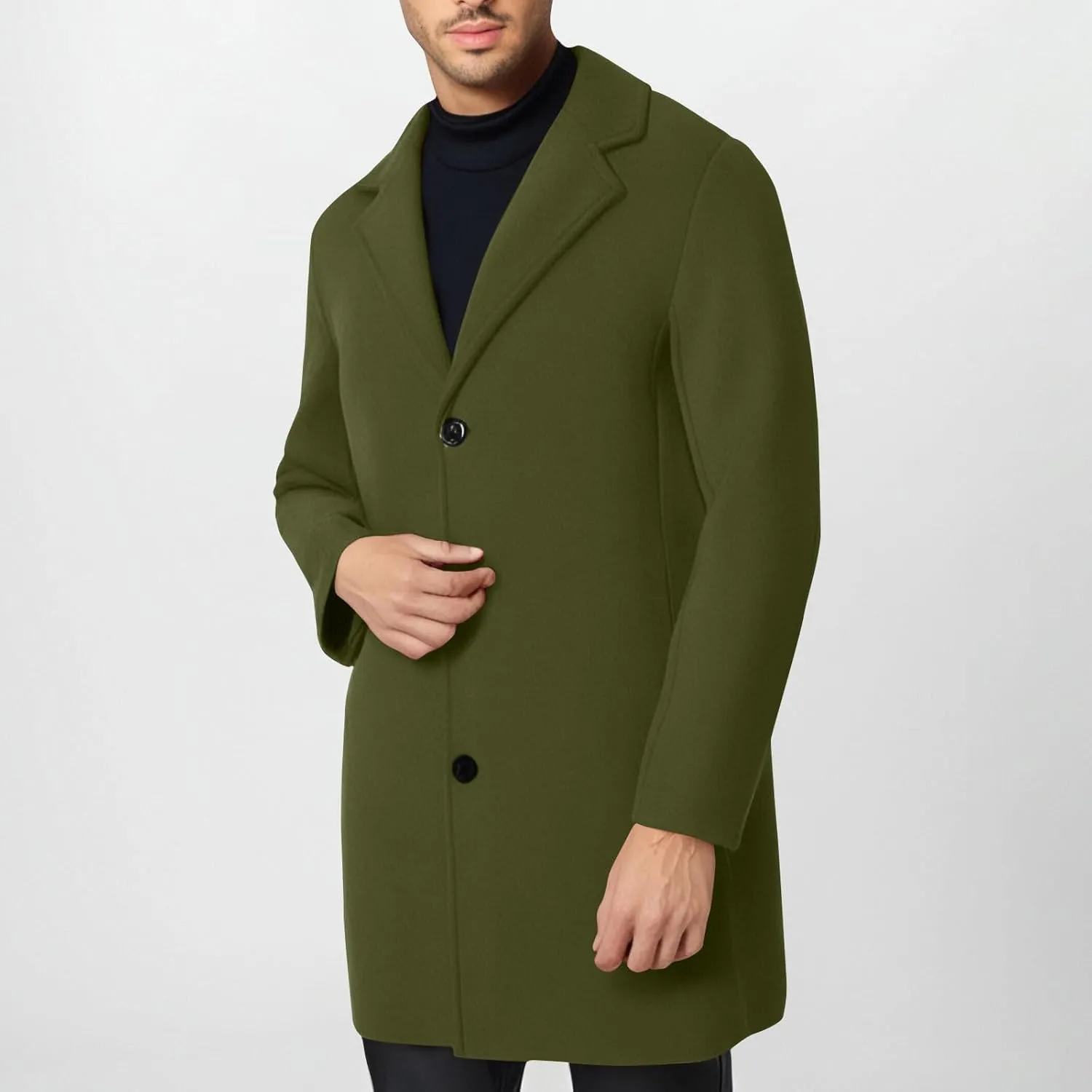 Trench Coat Men Long Wool Peacoat Plus Size Single Breasted Pea Coat Lapel Collar Casual Trench Coat with Pockets