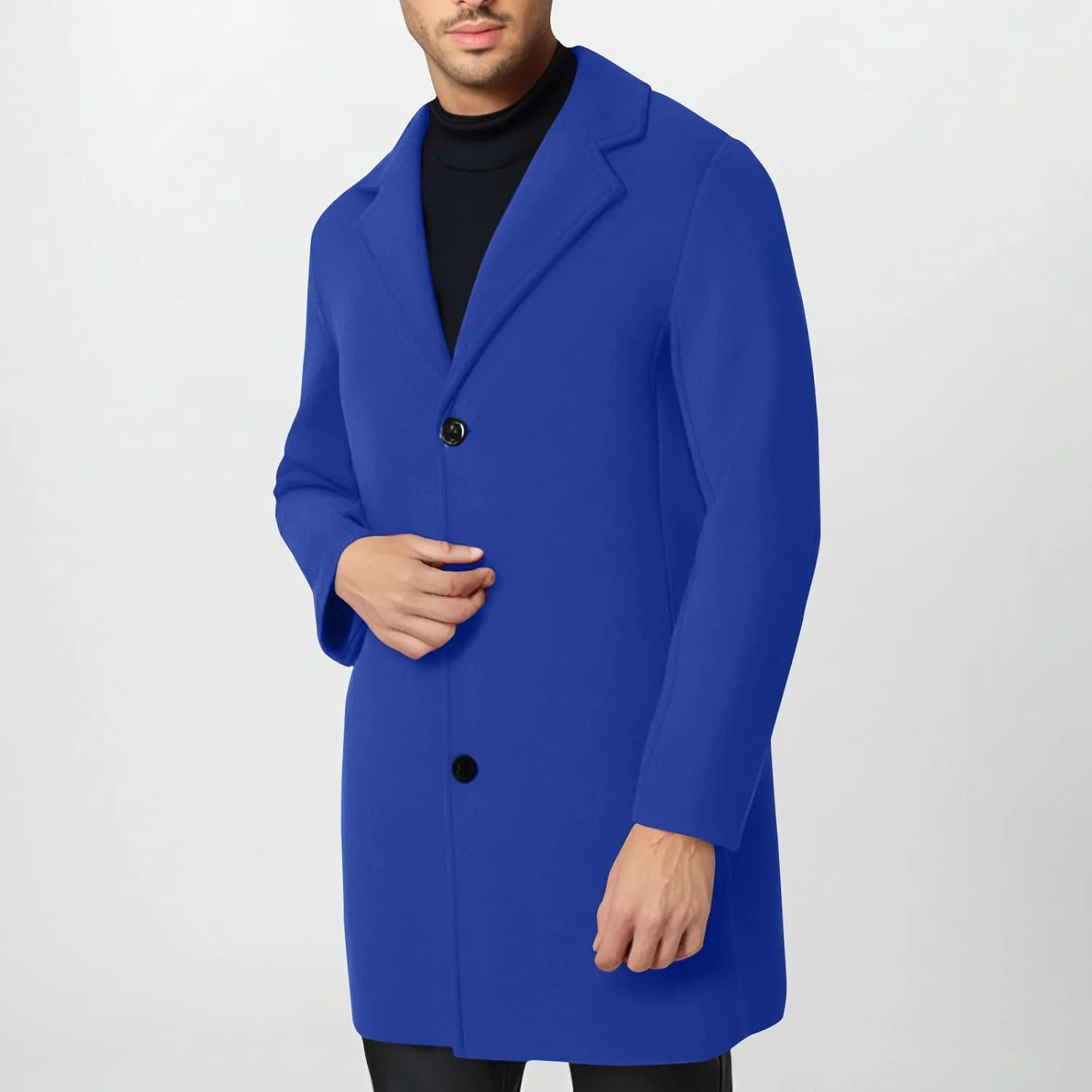 Trench Coat Men Long Wool Peacoat Plus Size Single Breasted Pea Coat Lapel Collar Casual Trench Coat with Pockets