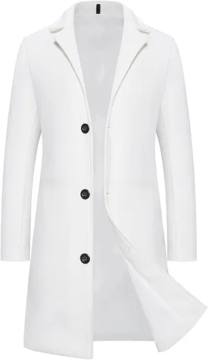 Trench Coat Men Long Wool Peacoat Plus Size Single Breasted Pea Coat Lapel Collar Casual Trench Coat with Pockets