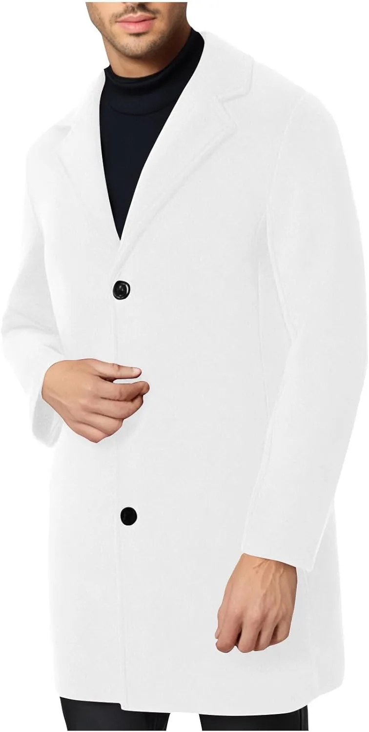 Trench Coat Men Long Wool Peacoat Plus Size Single Breasted Pea Coat Lapel Collar Casual Trench Coat with Pockets