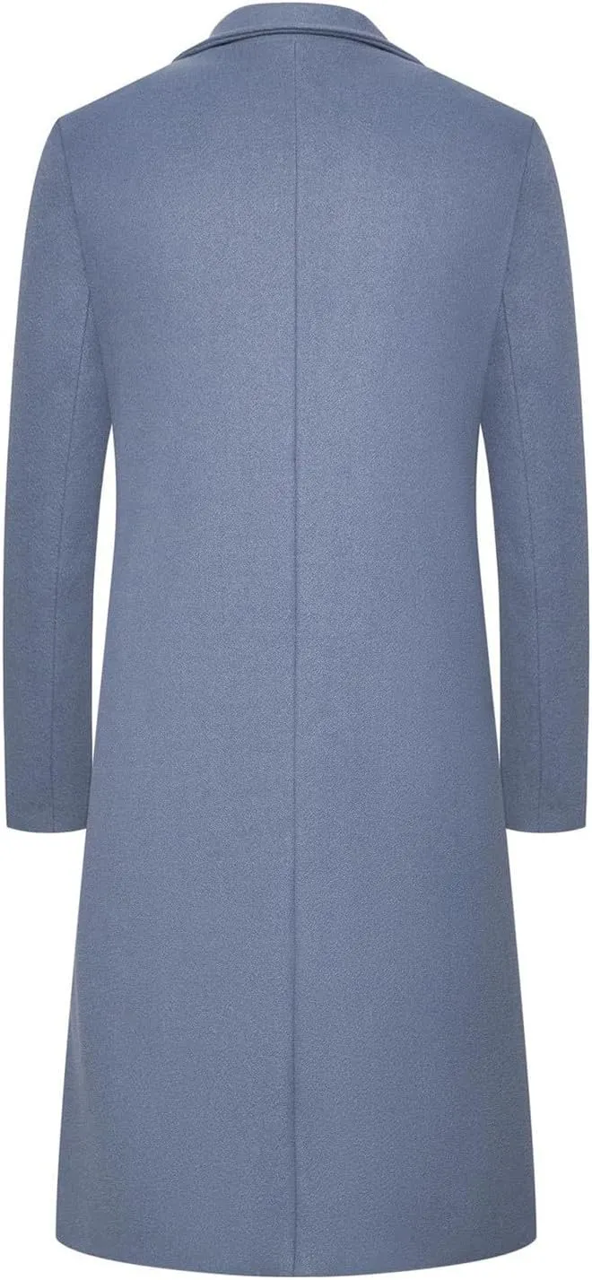 Trench Coat Men Long Wool Peacoat Plus Size Single Breasted Pea Coat Lapel Collar Casual Trench Coat with Pockets
