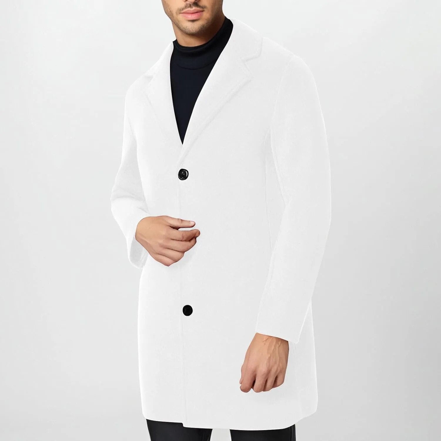 Trench Coat Men Long Wool Peacoat Plus Size Single Breasted Pea Coat Lapel Collar Casual Trench Coat with Pockets
