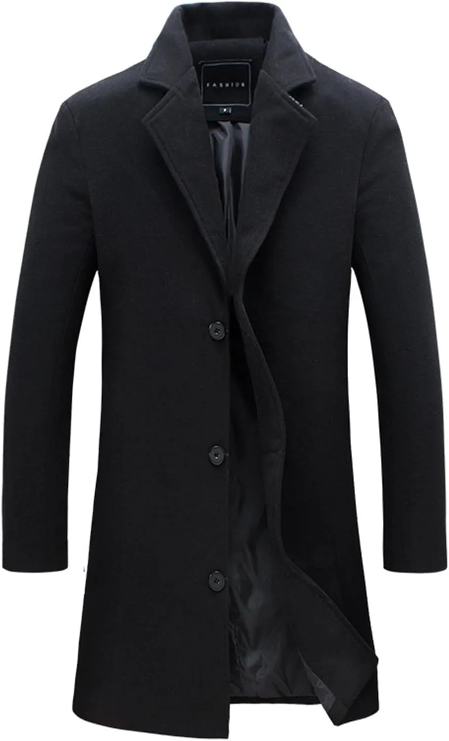 Trench Coat Men Single Breasted Wool Blend Coat Mid Length Pea Coat Notch Lapel Jacket Business Casual Overcoat