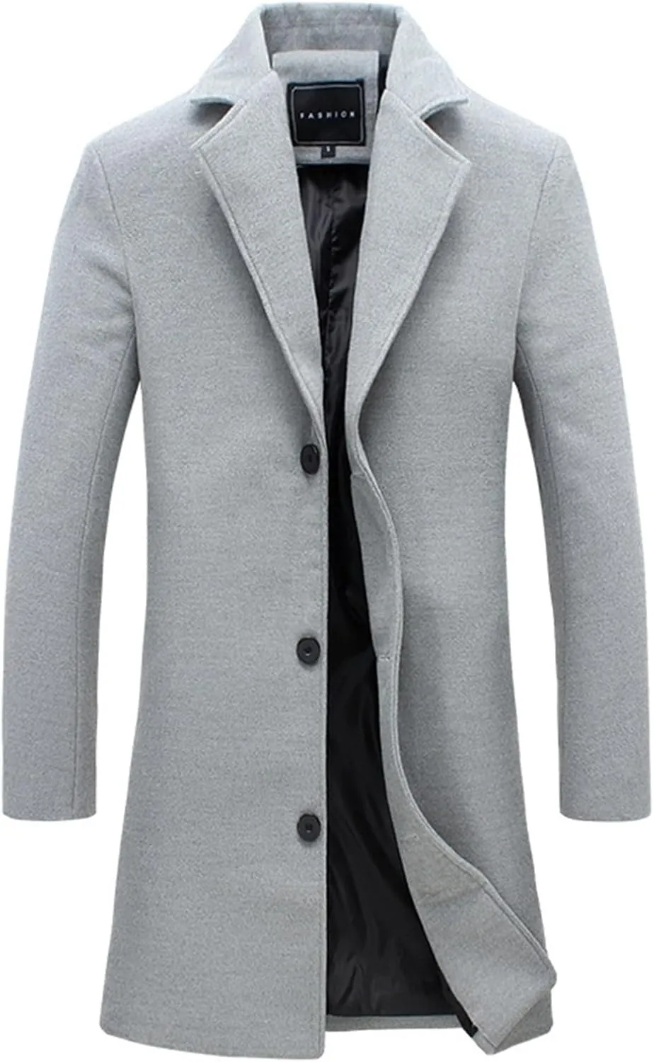Trench Coat Men Single Breasted Wool Blend Coat Mid Length Pea Coat Notch Lapel Jacket Business Casual Overcoat