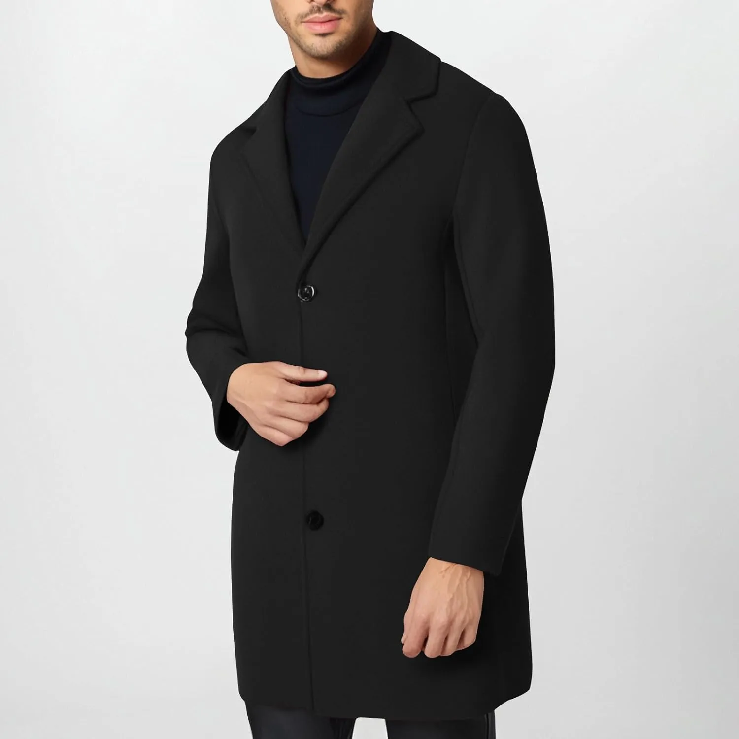 Trench Coat Men Single Breasted Wool Blend Coat Mid Length Pea Coat Notch Lapel Jacket Business Casual Overcoat