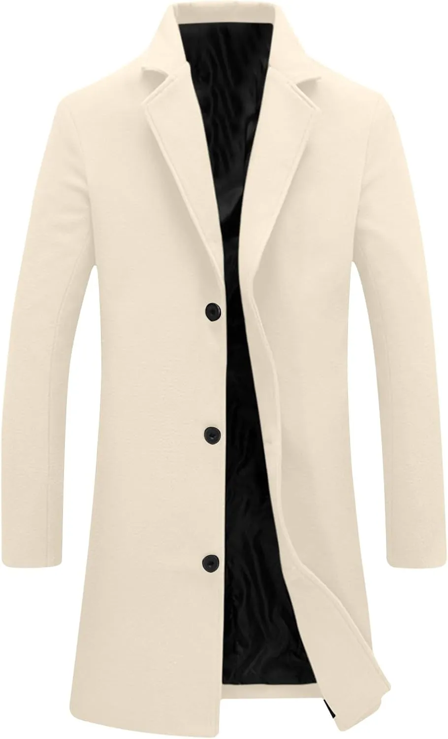 Trench Coat Men Single Breasted Wool Blend Coat Mid Length Pea Coat Notch Lapel Jacket Business Casual Overcoat