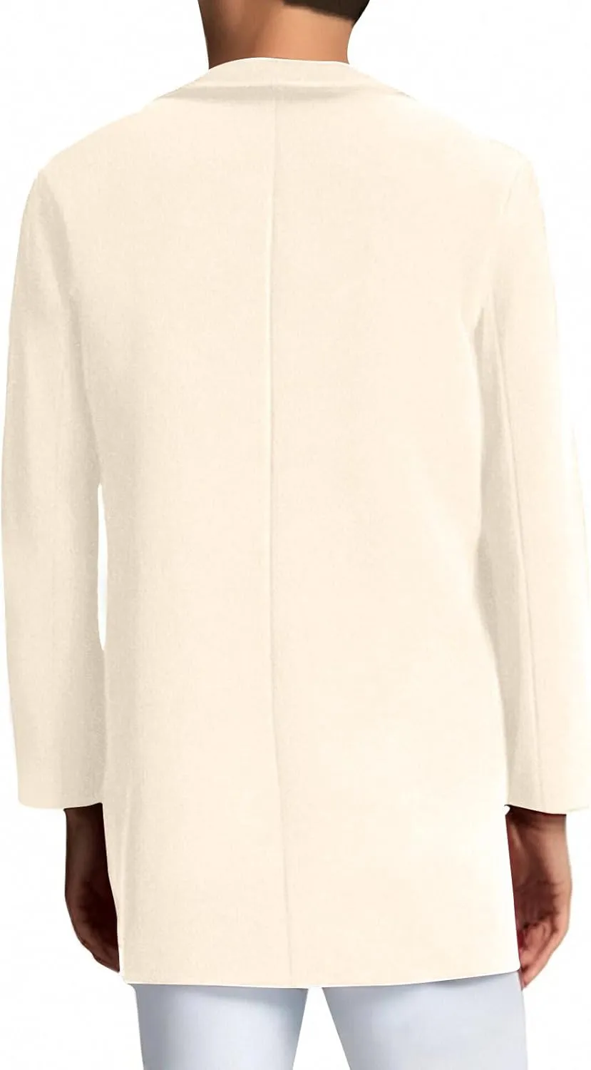 Trench Coat Men Single Breasted Wool Blend Coat Mid Length Pea Coat Notch Lapel Jacket Business Casual Overcoat