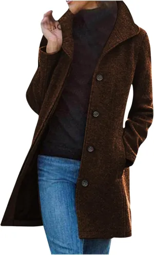 Trench Coat Women Single Breasted Long Coat Wool Blend Peacoat Plus Size Dressy Jackets Casual Fall Winter Coats