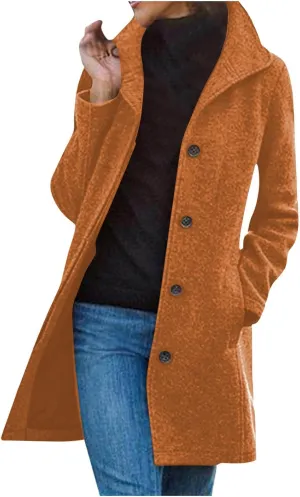 Trench Coat Women Single Breasted Long Coat Wool Blend Peacoat Plus Size Dressy Jackets Casual Fall Winter Coats