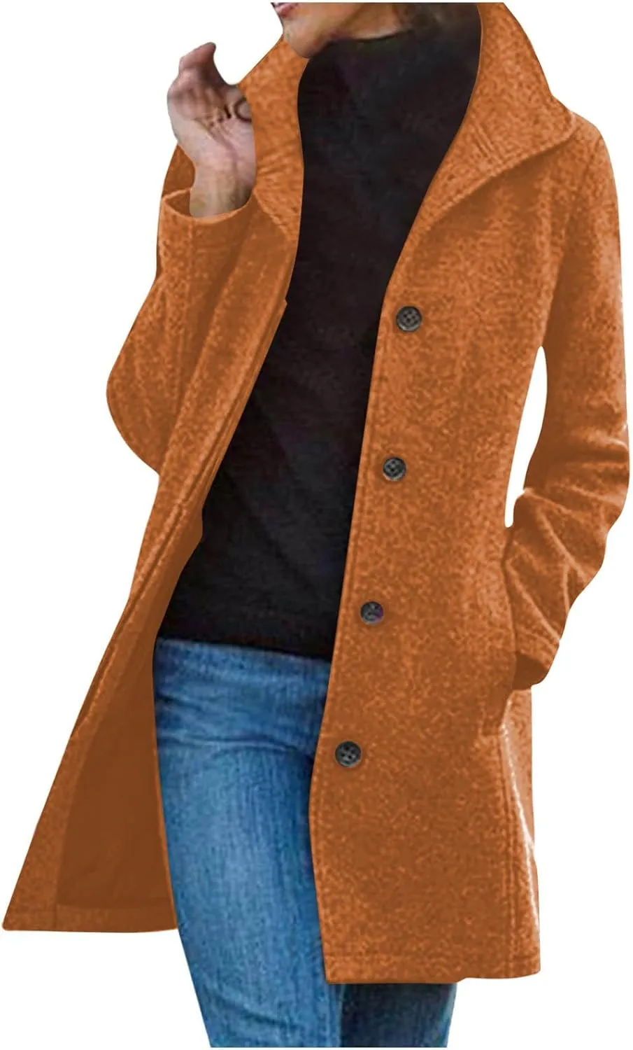 Trench Coat Women Single Breasted Long Coat Wool Blend Peacoat Plus Size Dressy Jackets Casual Fall Winter Coats