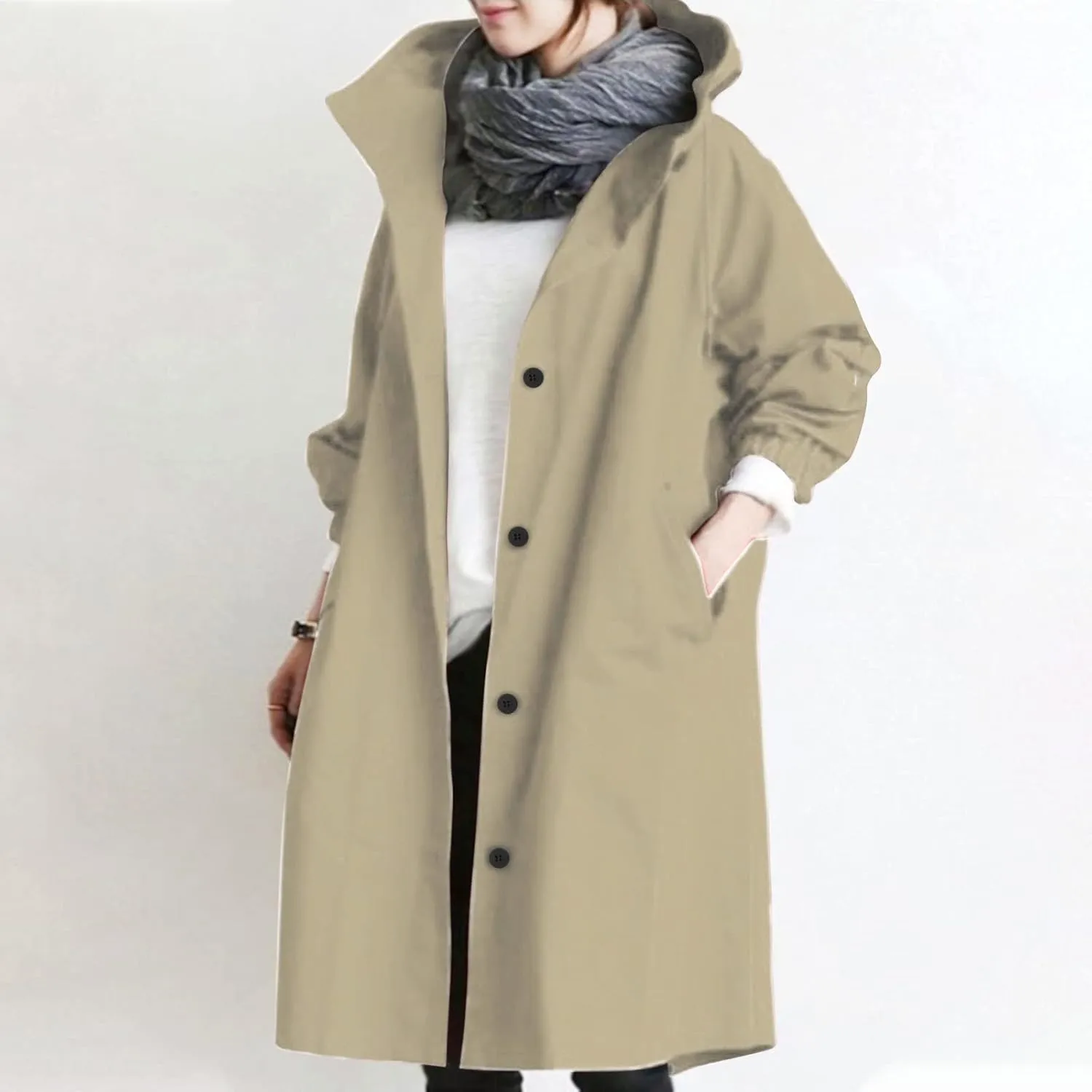 Trench Coats Women Plus Size Rain Jacket Long Anorak Jackets Oversized Hooded Waterproof Windbreaker Button Outerwear