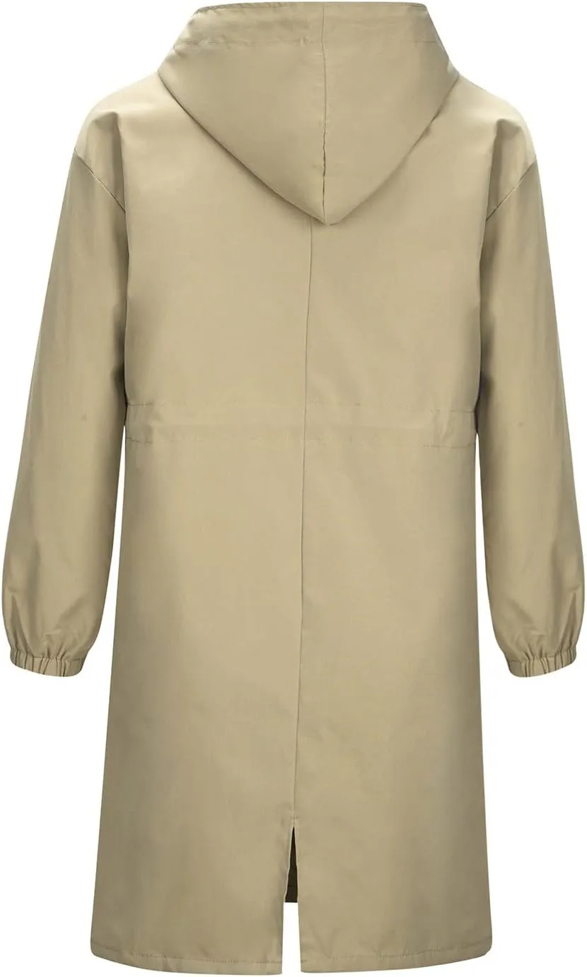 Trench Coats Women Plus Size Rain Jacket Long Anorak Jackets Oversized Hooded Waterproof Windbreaker Button Outerwear