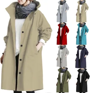 Trench Coats Women Plus Size Rain Jacket Long Anorak Jackets Oversized Hooded Waterproof Windbreaker Button Outerwear