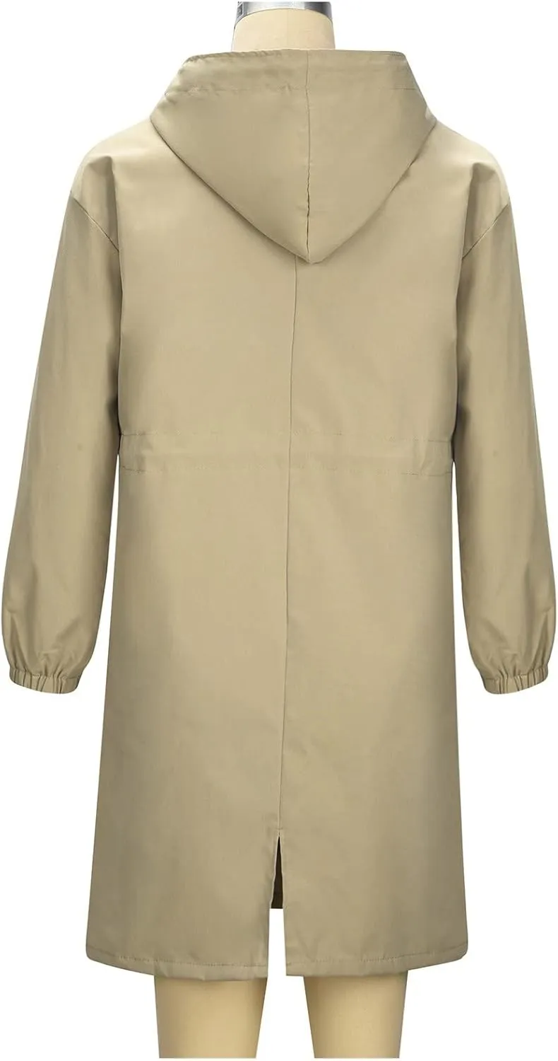 Trench Coats Women Plus Size Rain Jacket Long Anorak Jackets Oversized Hooded Waterproof Windbreaker Button Outerwear