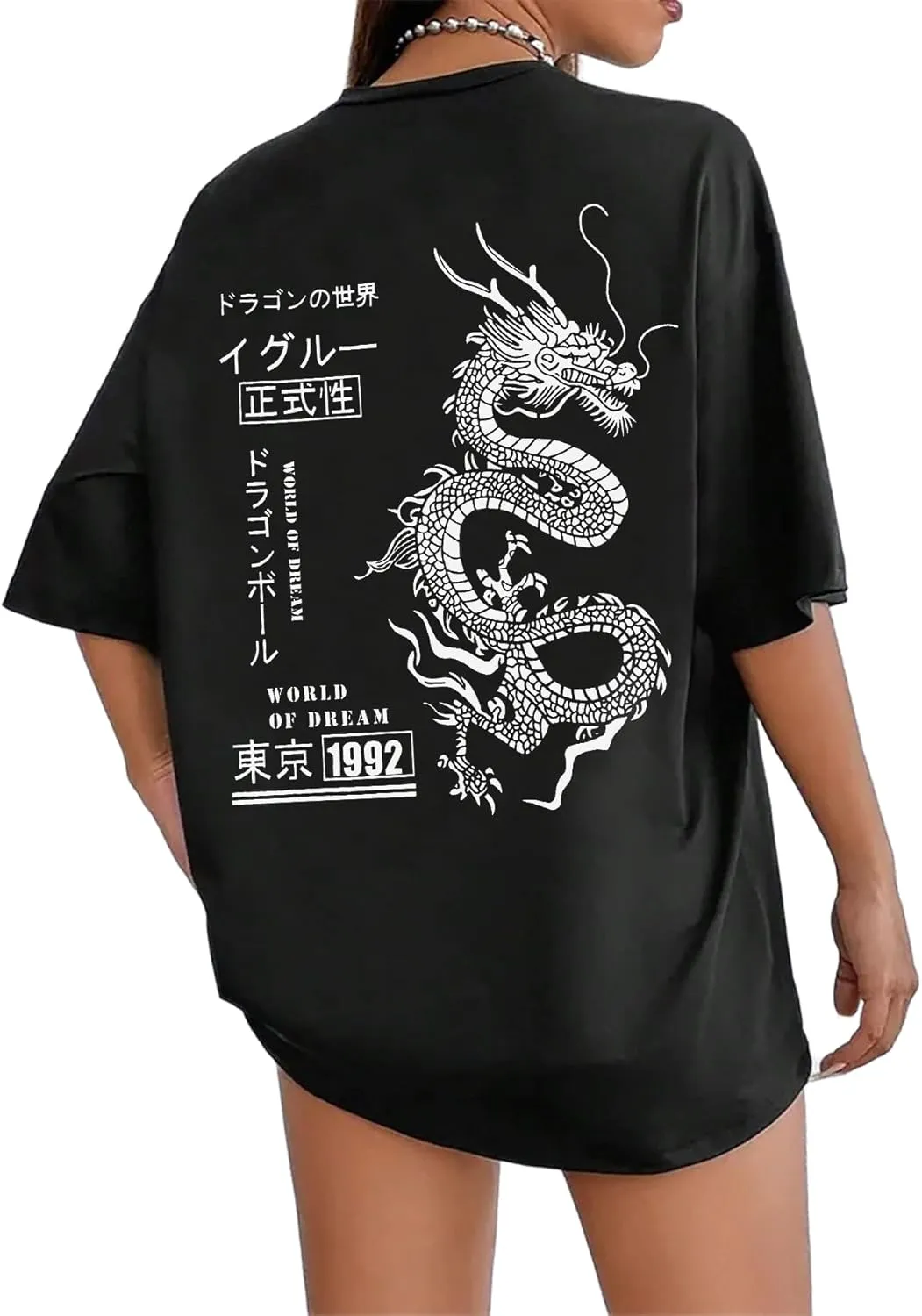 UOUA Women Oversized Graphic T-Shirt Casual Cotton Tees Printed Summer Tops