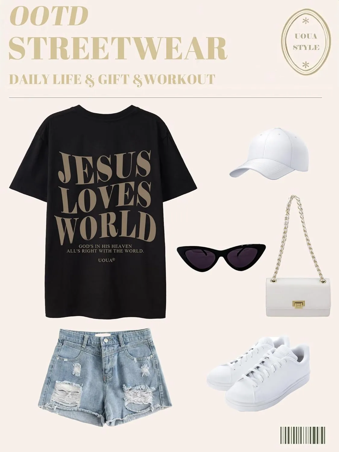 UOUA Women Oversized Graphic T-Shirt Casual Cotton Tees Printed Summer Tops