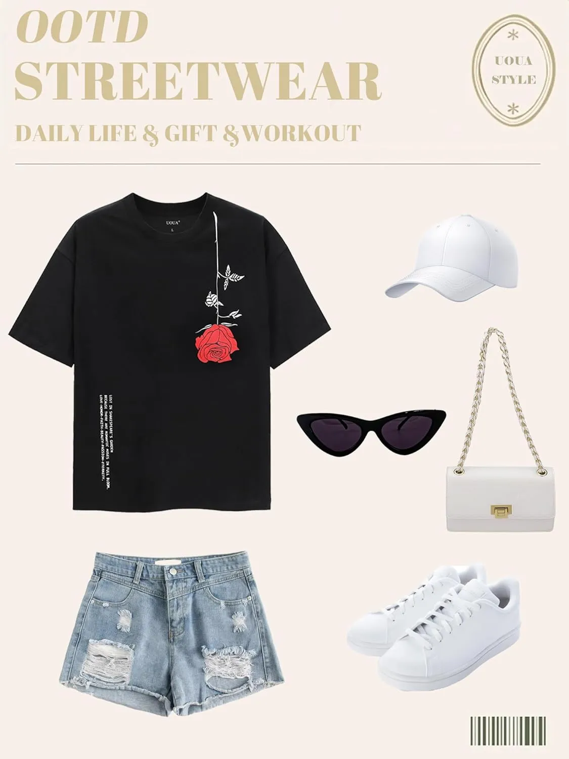UOUA Women Oversized Graphic T-Shirt Casual Cotton Tees Printed Summer Tops