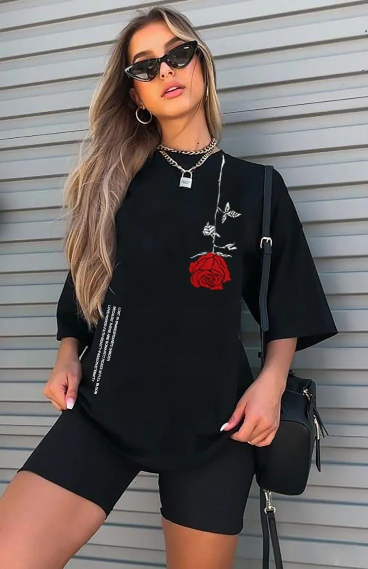 UOUA Women Oversized Graphic T-Shirt Casual Cotton Tees Printed Summer Tops