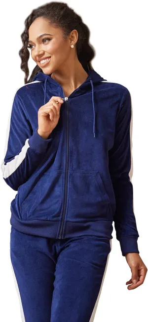 Velour Tracksuit Womens Sweatsuit Set - Athletic Zip Up Hoodies and Sweatpants Outfits with Stripes