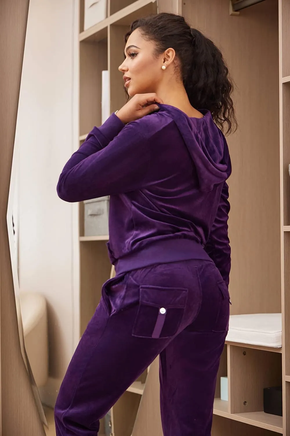 Velour Tracksuit Womens Sweatsuit Set - Athletic Zip Up Hoodies and Sweatpants Outfits with Stripes
