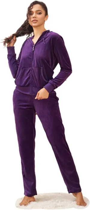 Velour Tracksuit Womens Sweatsuit Set - Athletic Zip Up Hoodies and Sweatpants Outfits with Stripes