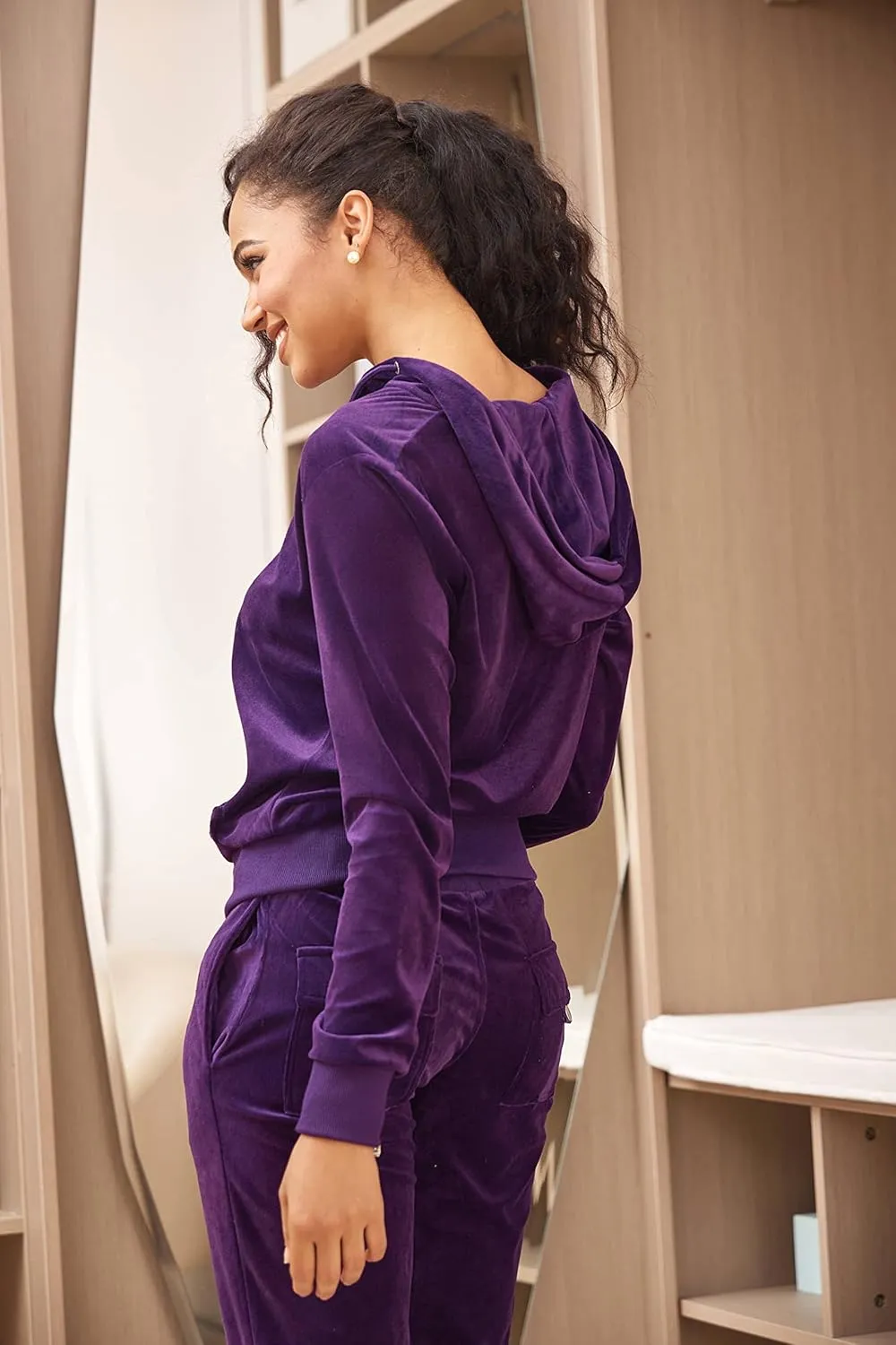 Velour Tracksuit Womens Sweatsuit Set - Athletic Zip Up Hoodies and Sweatpants Outfits with Stripes