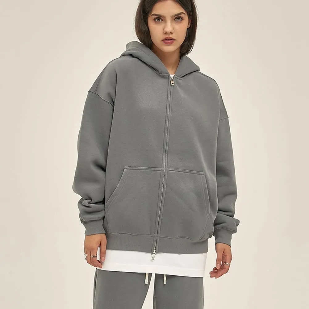 VFIVE UNFOUR Solid Color Zip Up Hoodies Men Winter Cotton Hooded Jacket Fashion Outwear Coat