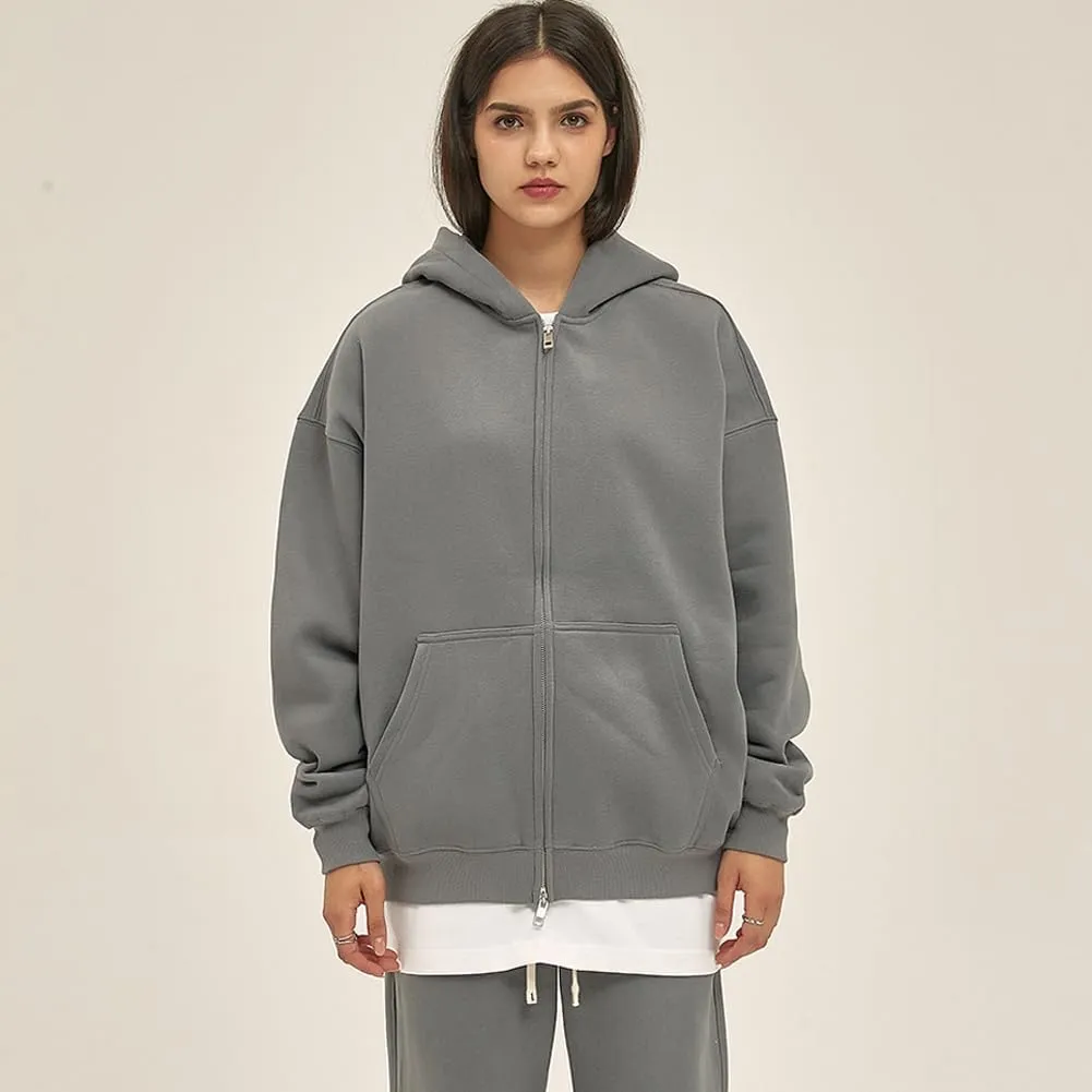 VFIVE UNFOUR Solid Color Zip Up Hoodies Men Winter Cotton Hooded Jacket Fashion Outwear Coat
