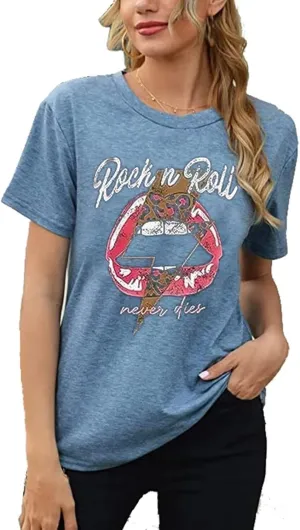 Vintage Graphic Rock and Roll Concert T-Shirts for Women - Short Sleeve Band and Country Music Shirts