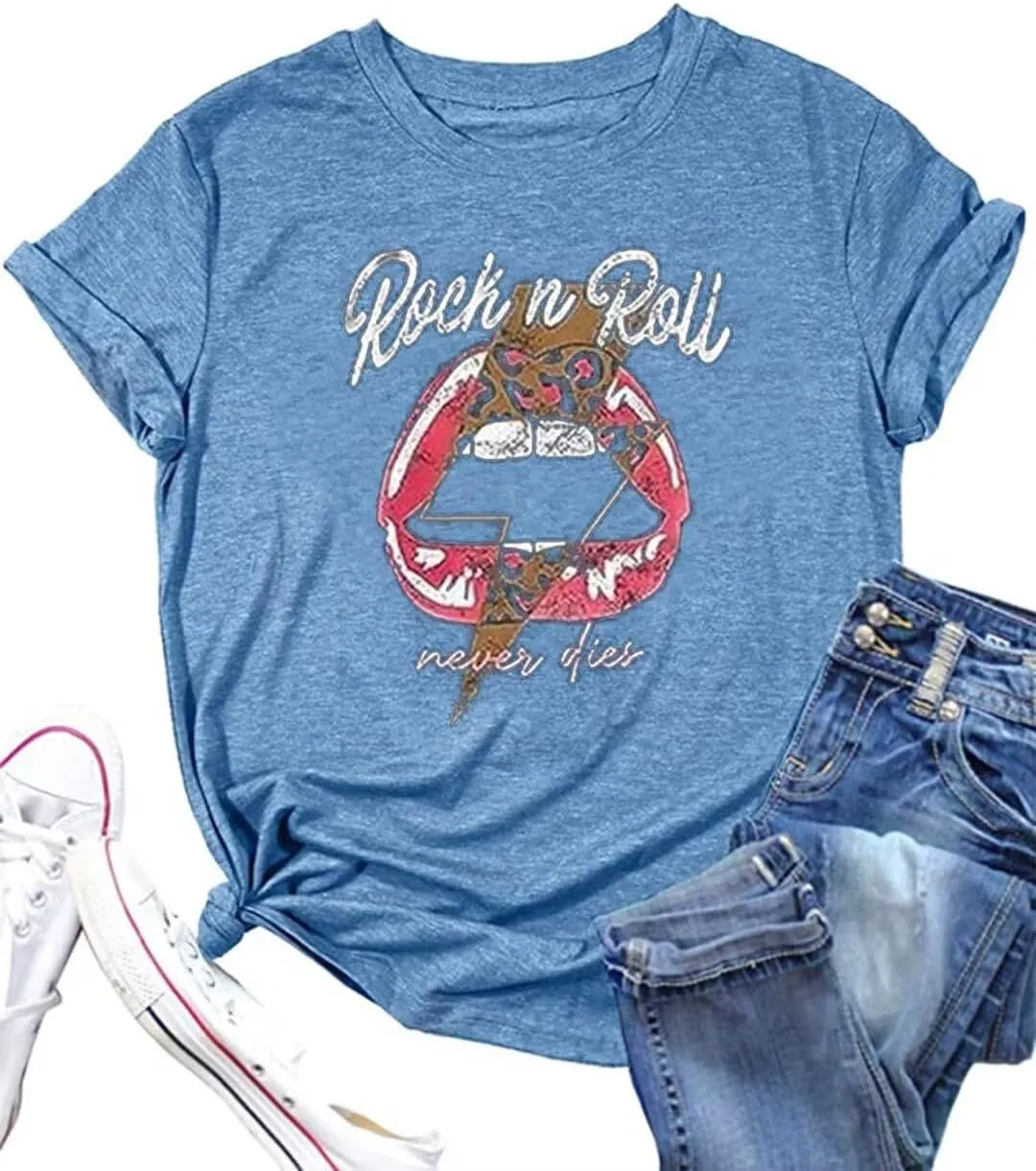 Vintage Graphic Rock and Roll Concert T-Shirts for Women - Short Sleeve Band and Country Music Shirts