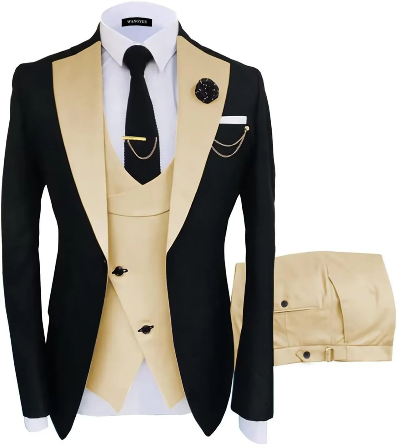 Wangyue Men's Suits 3 Piece Slim Fit Suits for Men Double Breasted Suit Men Business Wedding Prom Tuxedo Suit