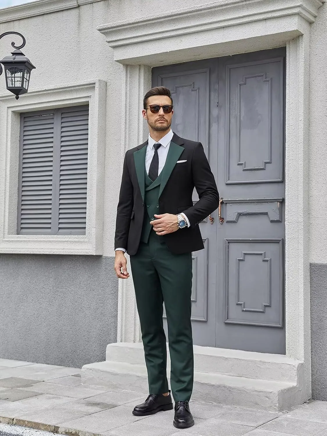 Wangyue Men's Suits 3 Piece Slim Fit Suits for Men Double Breasted Suit Men Business Wedding Prom Tuxedo Suit