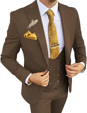Wangyue Men's Suits 3 Piece Slim Fit Suits for Men Double Breasted Suit Men Business Wedding Prom Tuxedo Suit