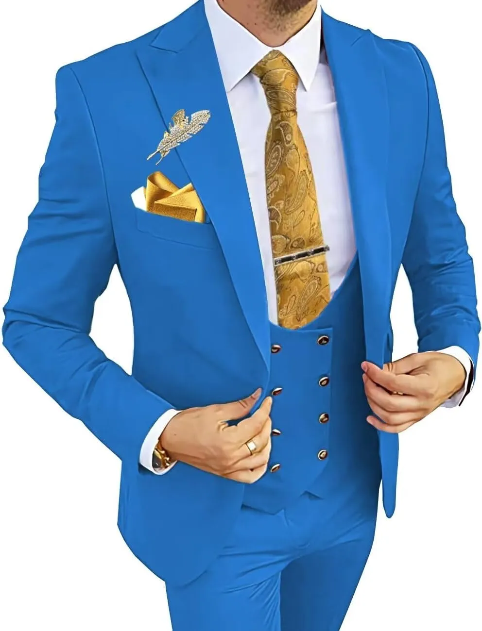 Wangyue Men's Suits 3 Piece Slim Fit Suits for Men Double Breasted Suit Men Business Wedding Prom Tuxedo Suit