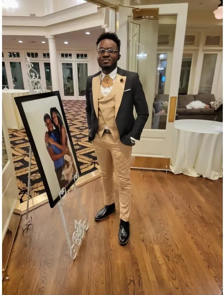 Wangyue Men's Suits 3 Piece Slim Fit Suits for Men Double Breasted Suit Men Business Wedding Prom Tuxedo Suit