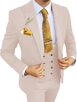 Wangyue Men's Suits 3 Piece Slim Fit Suits for Men Double Breasted Suit Men Business Wedding Prom Tuxedo Suit