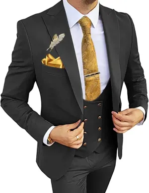 Wangyue Men's Suits 3 Piece Slim Fit Suits for Men Double Breasted Suit Men Business Wedding Prom Tuxedo Suit