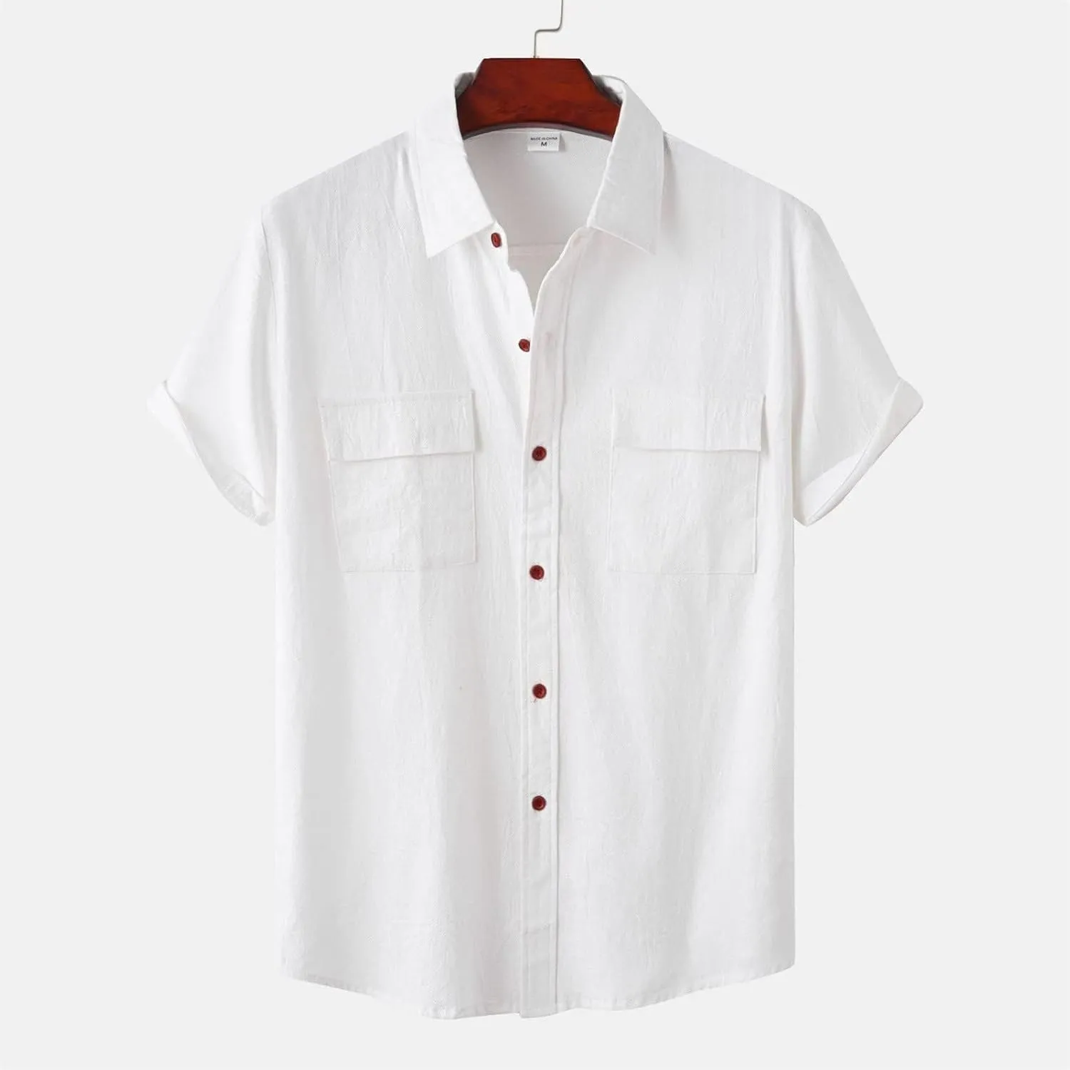 Wankang Mens Casual Button-Down Shirts Short Sleeve Linen Collared Pockets T-Shirts Summer Beach Hawaiian T Shirt for Men